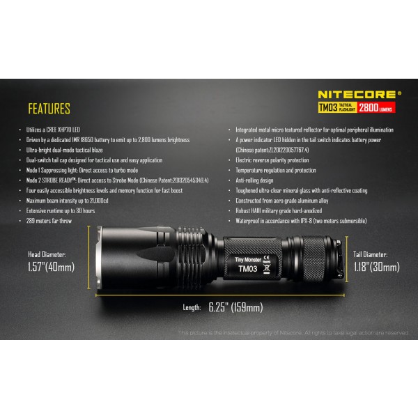 Nitecore TM03, Lanternă Tactică 