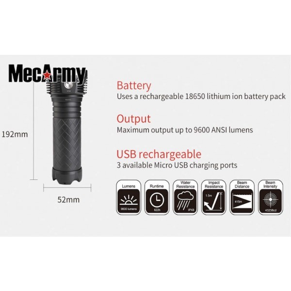 Lanterna MecArmy PT80 9600 lumeni