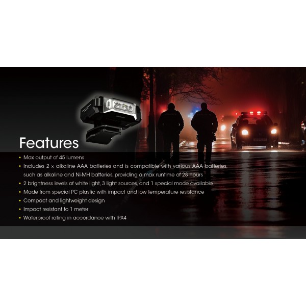 Nitecore CL10, Lanterna Clip-ON, 45 Lumeni, 15 Metri, Lumina Rosie si Albastra Secundara www.easylight.ro