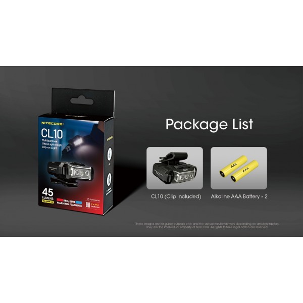 Nitecore CL10, Lanterna Clip-ON, 45 Lumeni, 15 Metri, Lumina Rosie si Albastra Secundara www.easylight.ro