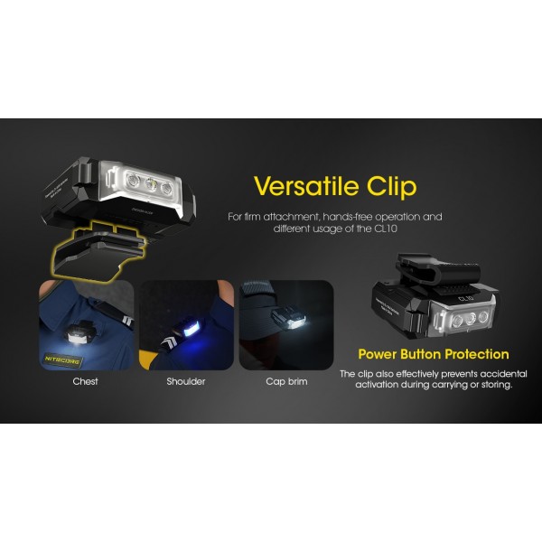 Nitecore CL10, Lanterna Clip-ON, 45 Lumeni, 15 Metri, Lumina Rosie si Albastra Secundara www.easylight.ro