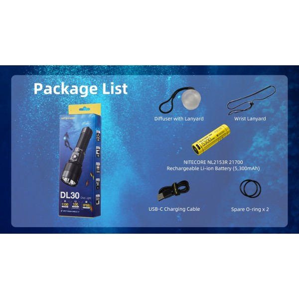 Nitecore DL30, Lanterna Scufundari, Reincarcabila USB-C, 1100 Lumeni, 788 Metri, Submersibila 100 Metri www.easylight.ro
