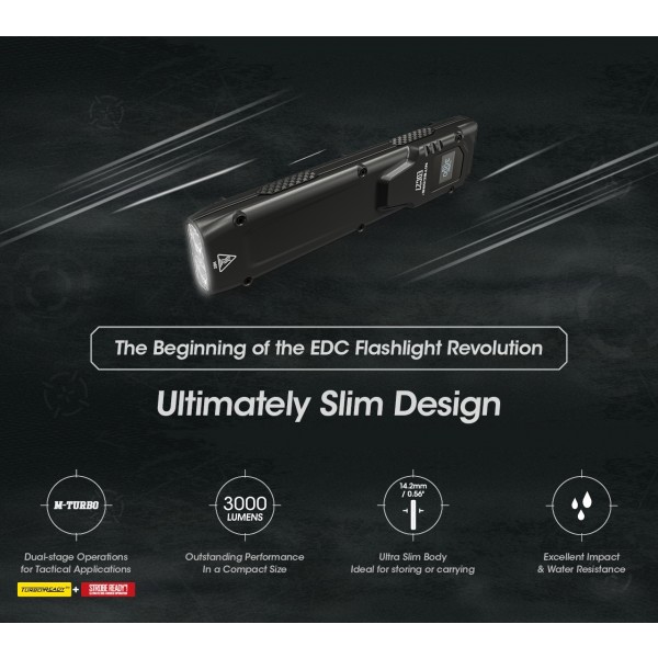 Nitecore EDC27, Lanterna Profesionala, Reincarcabila USB-C, 3000 Lumeni, 220 Metri www.easylight.ro