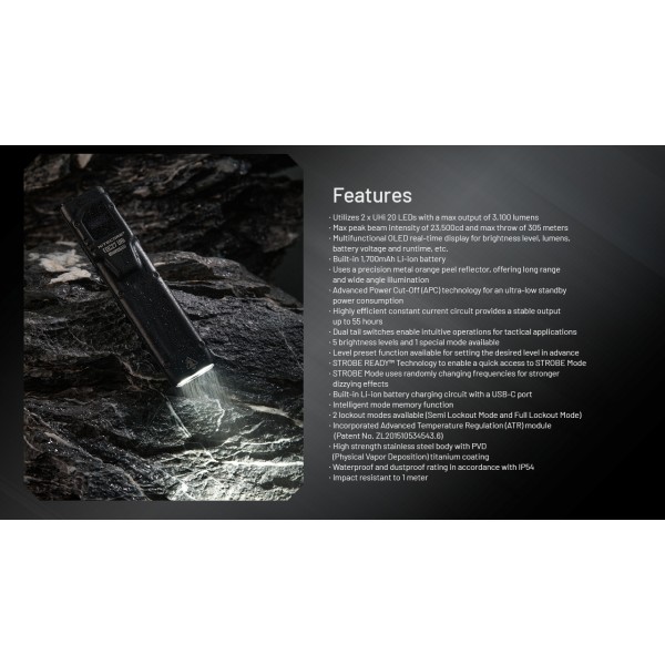 Nitecore EDC27 UHi, Lanterna Profesionala, Reincarcabila USB-C, 3100 Lumeni, 305 Metri www.easylight.ro