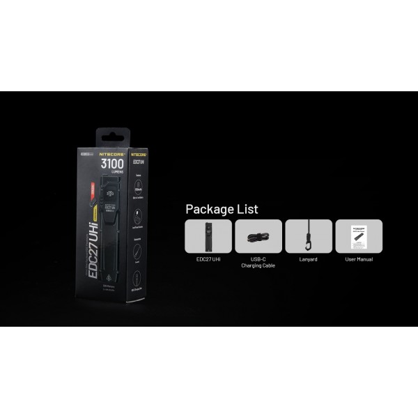 Nitecore EDC27 UHi, Lanterna Profesionala, Reincarcabila USB-C, 3100 Lumeni, 305 Metri www.easylight.ro