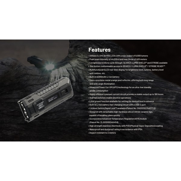 Nitecore EDC37, Lanterna Profesionala, Reincarcabila USB-C, 8000 Lumeni, 420 Metri www.easylight.ro