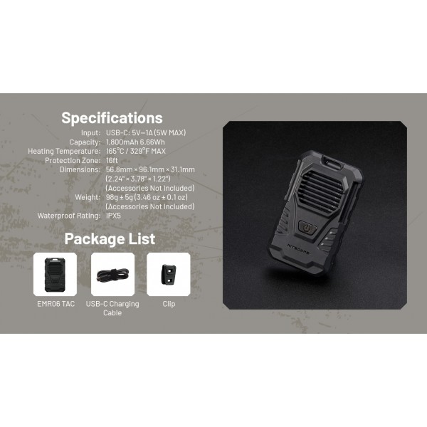 Nitecore EMR06 TAC, Dispozitiv Anti Tantari, Reincarcabil USB-C, Protectie 5m www.easylight.ro