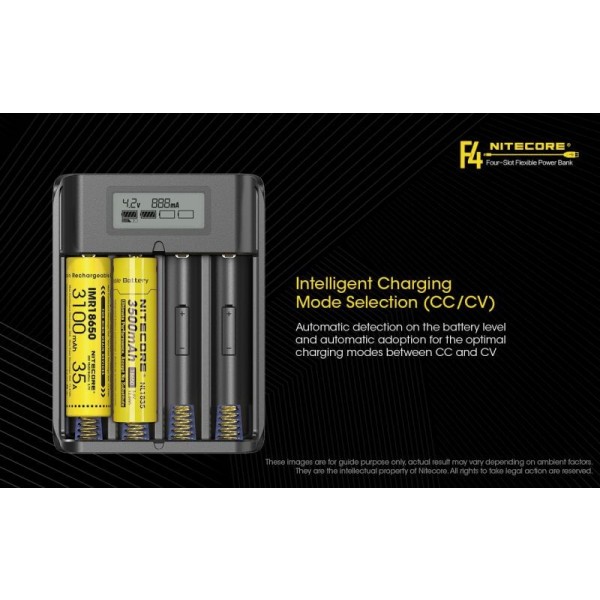 Nitecore F4, Încărcător Digital, Powerbank, USB, 4 Acumulatori