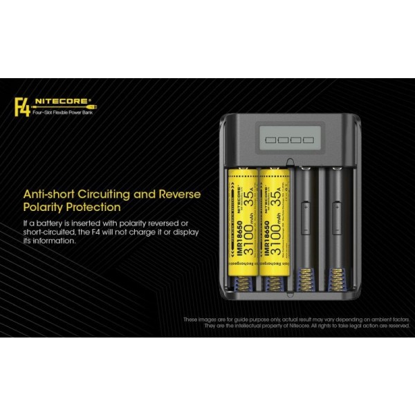 Nitecore F4, Încărcător Digital, Powerbank, USB, 4 Acumulatori