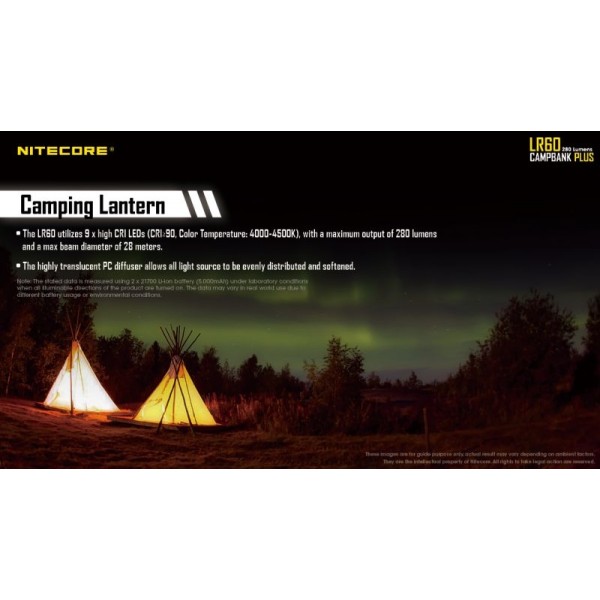 Nitecore LR60, Lanternă Camping, Reîncărcabilă USB C, 280 Lumeni, 28 Metri
