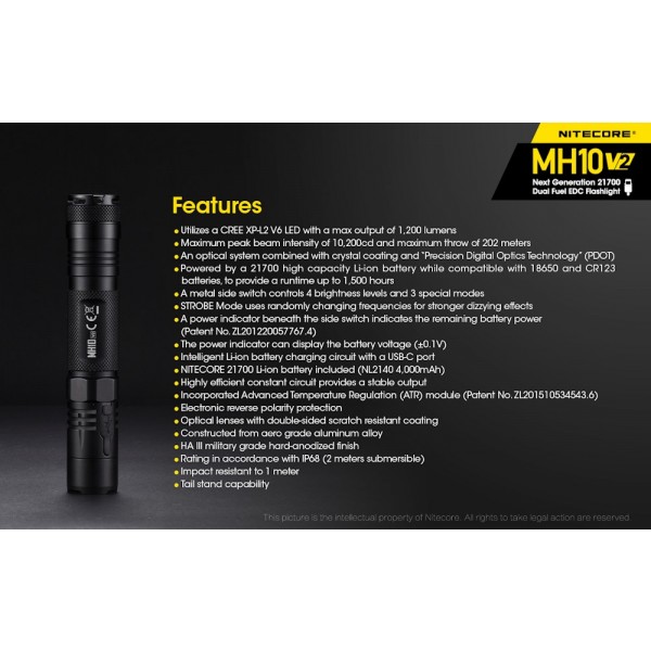 Nitecore MH10 V10, Lanterna LED