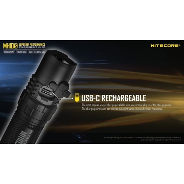 Nitecore MH10S, Lanternă, Reîncărcabilă USB-C, 1800 Lumeni, 294 Metri