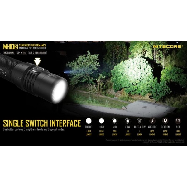 Nitecore MH10S, Lanternă, Reîncărcabilă USB-C, 1800 Lumeni, 294 Metri