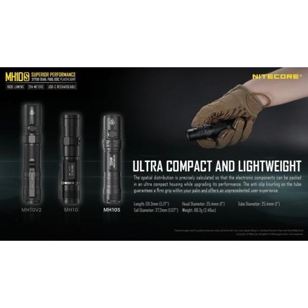 Nitecore MH10S, Lanternă, Reîncărcabilă USB-C, 1800 Lumeni, 294 Metri