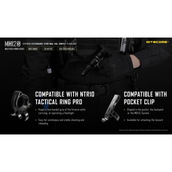 Nitecore MH12S, Lanternă, Reîncărcabilă USB-C, 1800 Lumeni, 294 Metri