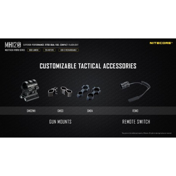 Nitecore MH12S, Lanternă, Reîncărcabilă USB-C, 1800 Lumeni, 294 Metri