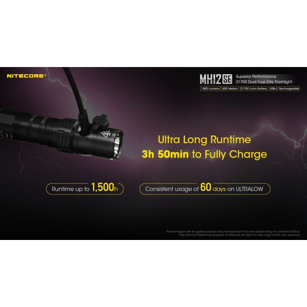 Nitecore MH12SE, Lanternă Profesionala, Reîncărcabilă USB-C, 1800 Lumeni, 405 Metri www.easylight.ro