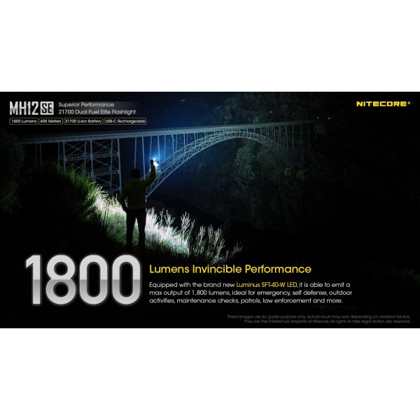 Nitecore MH12SE, Lanternă Profesionala, Reîncărcabilă USB-C, 1800 Lumeni, 405 Metri www.easylight.ro