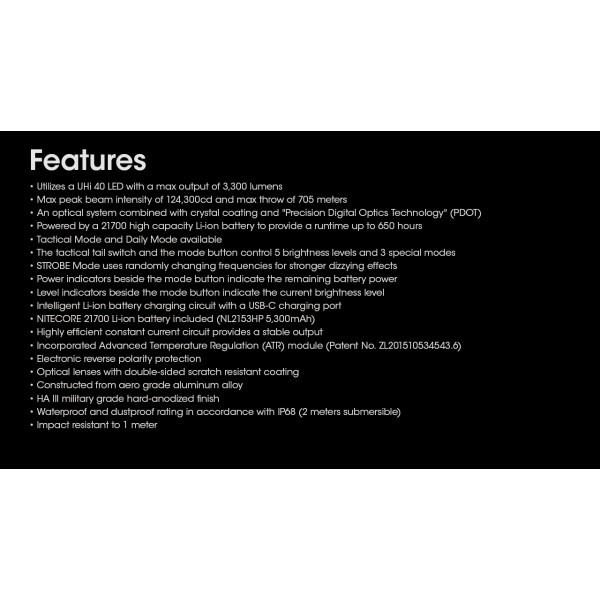 Nitecore MH25 PRO, Lanternă Profesionala, Reîncărcabilă USB-C, 3300 Lumeni, 705 Metri