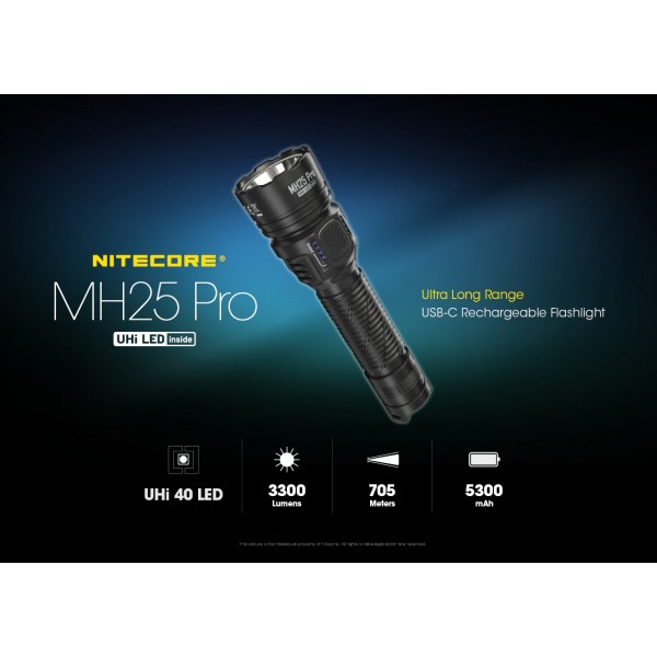 Nitecore MH25 PRO, Lanternă Profesionala, Reîncărcabilă USB-C, 3300 Lumeni, 705 Metri