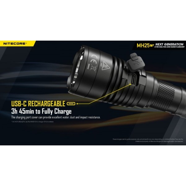 Nitecore MH25 V2, Lanternă Profesională, Reîncărcabilă USB-C, 1300 Lumeni, 475 Metri