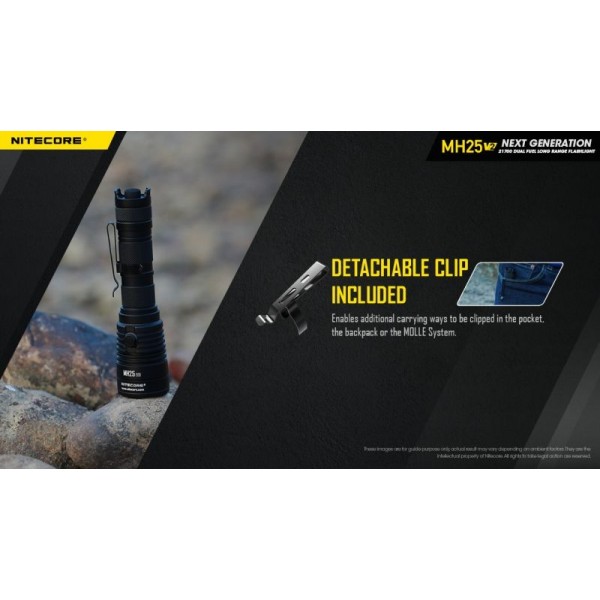Nitecore MH25 V2, Lanternă Profesională, Reîncărcabilă USB-C, 1300 Lumeni, 475 Metri