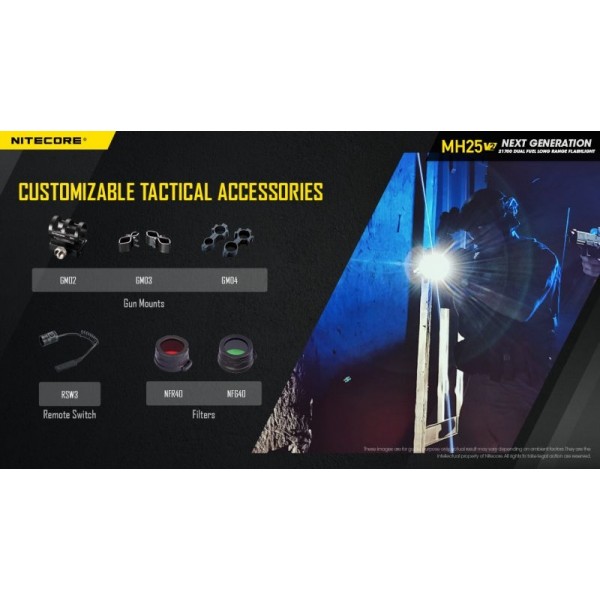 Nitecore MH25 V2, Lanternă Profesională, Reîncărcabilă USB-C, 1300 Lumeni, 475 Metri