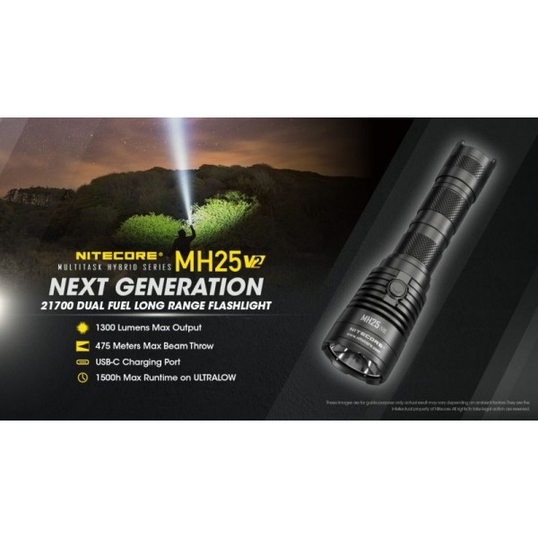 Nitecore MH25 V2, Lanternă Profesională, Reîncărcabilă USB-C, 1300 Lumeni, 475 Metri