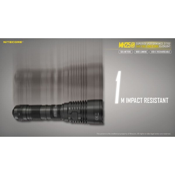 Nitecore MH25S, Lanternă, Reîncărcabilă USB-C, 1800 Lumeni, 504 Metri