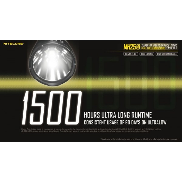 Nitecore MH25S, Lanternă, Reîncărcabilă USB-C, 1800 Lumeni, 504 Metri