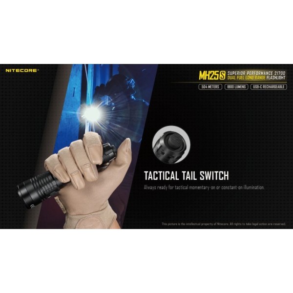 Nitecore MH25S, Lanternă, Reîncărcabilă USB-C, 1800 Lumeni, 504 Metri