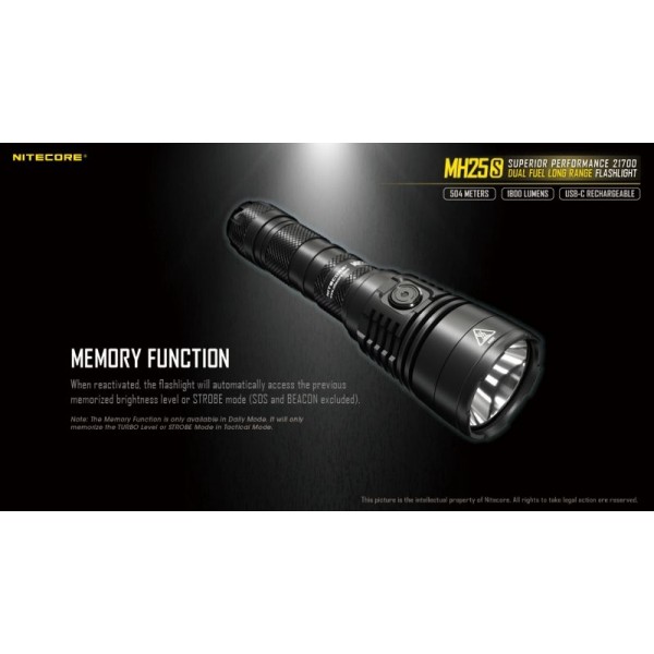 Nitecore MH25S, Lanternă, Reîncărcabilă USB-C, 1800 Lumeni, 504 Metri