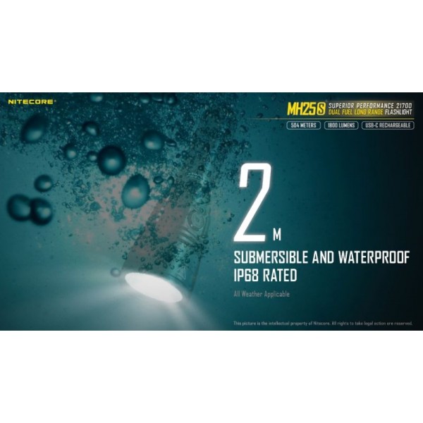 Nitecore MH25S, Lanternă, Reîncărcabilă USB-C, 1800 Lumeni, 504 Metri