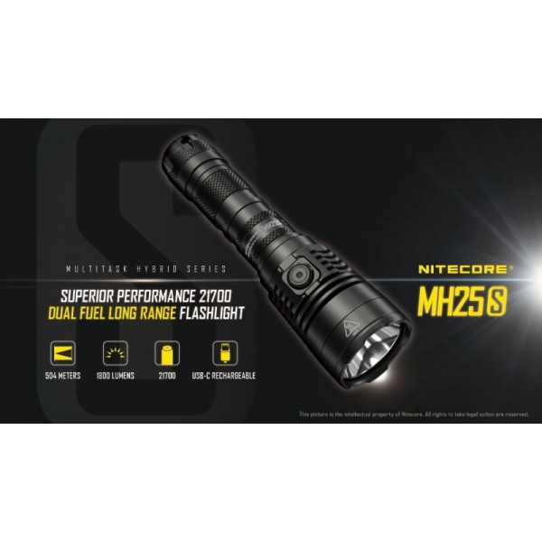 Nitecore MH25S, Lanternă, Reîncărcabilă USB-C, 1800 Lumeni, 504 Metri