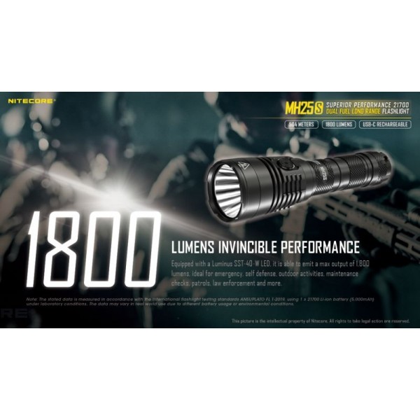 Nitecore MH25S, Lanternă, Reîncărcabilă USB-C, 1800 Lumeni, 504 Metri