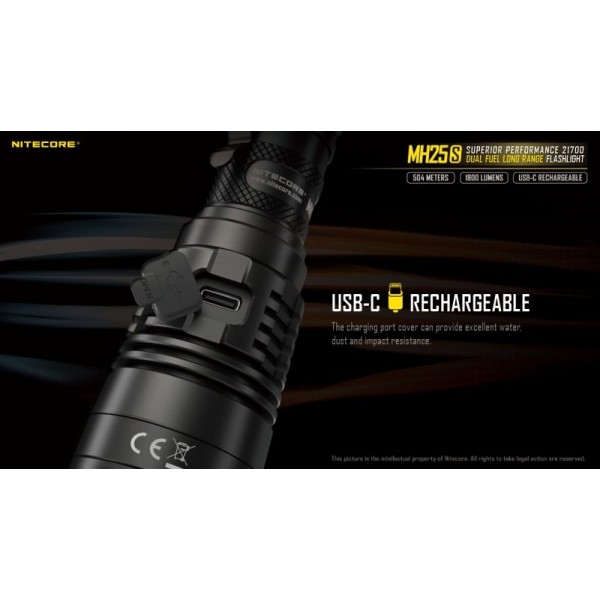 Nitecore MH25S, Lanternă, Reîncărcabilă USB-C, 1800 Lumeni, 504 Metri
