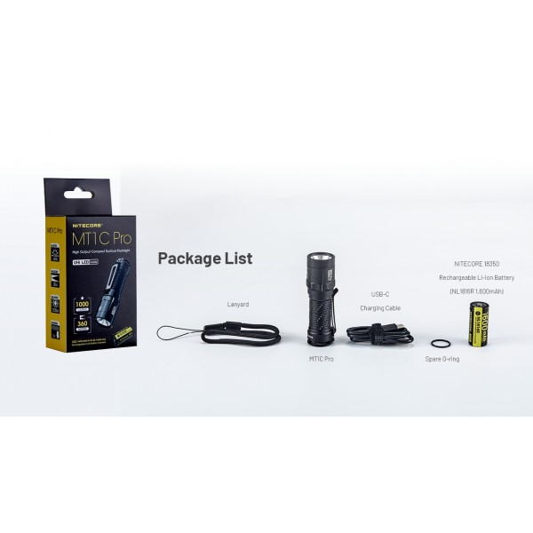 Nitecore MT1C Pro, Lanterna Profesionala, Reincarcabila USB-C, 1000 Lumeni, 360 Metri www.easylight.ro