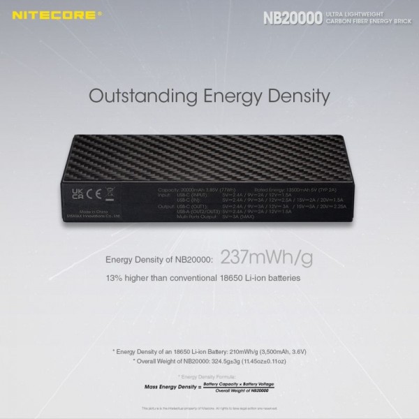 Nitecore NB20000, Baterie Externă, 77 Wh, 20000 mAh
