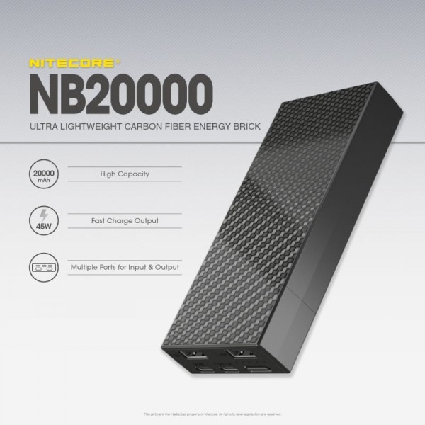 Nitecore NB20000, Baterie Externă, 77 Wh, 20000 mAh