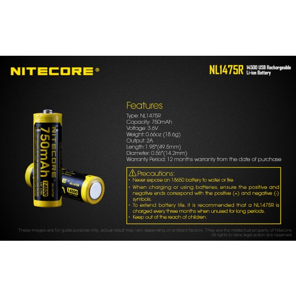 Nitecore NL1475R, Acumulator 14500