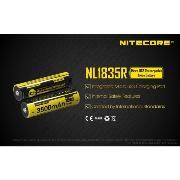 Acumulator Nitecore 18650 Li-Ion 3500 mAh NL1835R, Reincarcabil USB