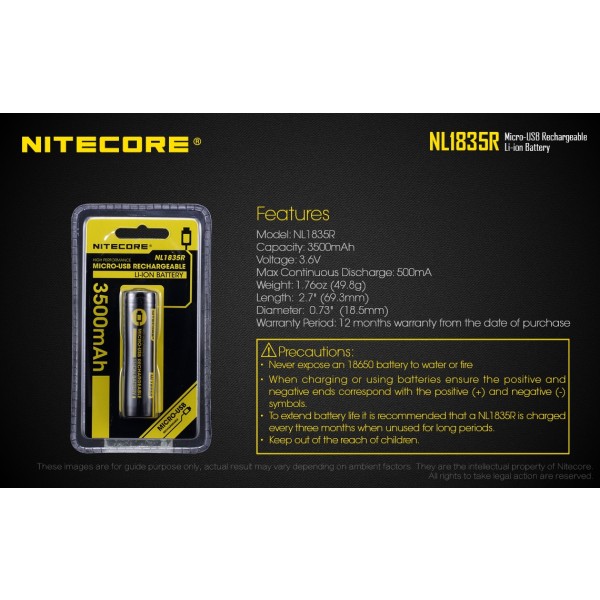 Acumulator Nitecore 18650 Li-Ion 3500 mAh NL1835R, Reincarcabil USB