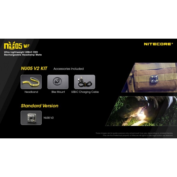 Nitecore NU05 V2 Kit, Lanterna Frontala Far Bicicleta, Reincarcabila USB-C, Led Alb 40 Lumeni, Led Rosu www.easylight.ro