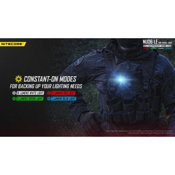 Nitecore NU06 LE, Lanternă Semnalizare, Reîncărcabilă USB-C, 15 Lumeni, LED Roșu - Verde - Albastru - Alb 