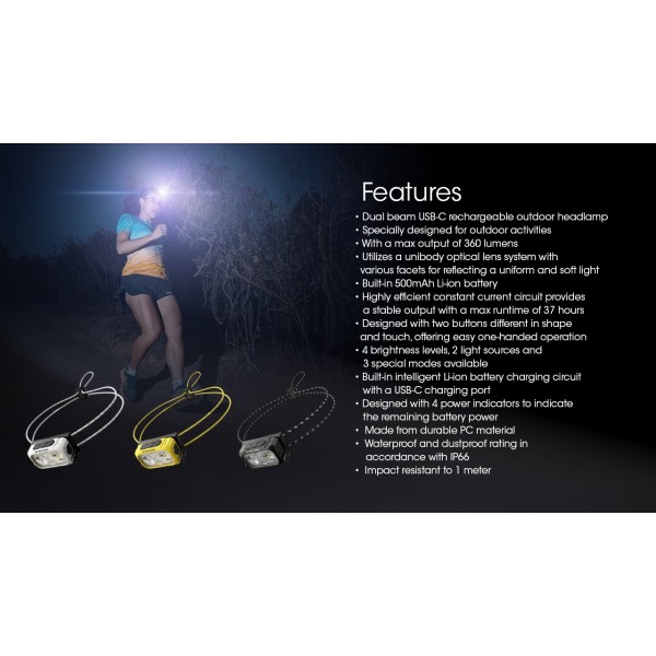 Nitecore NU21, Lanterna Frontală, Reîncărcabilă USB-C, 360 Lumeni, 58 Metri