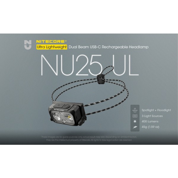 Nitecore NU25 UL, Lanterna Frontala, Reincarcabila USB-C, 400 Lumeni, 64 Metri www.easylight.ro
