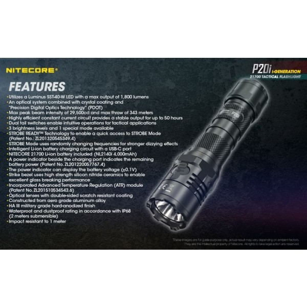 Nitecore P20i, Lanternă Profesională, Reincarcabila USB-C, 1800 Lumeni, 343 Metri