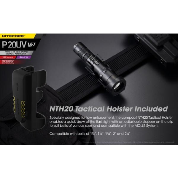 Nitecore P20UV V2, Lanternă Tactică, Led UV, 1000 Lumeni, 174 Metri