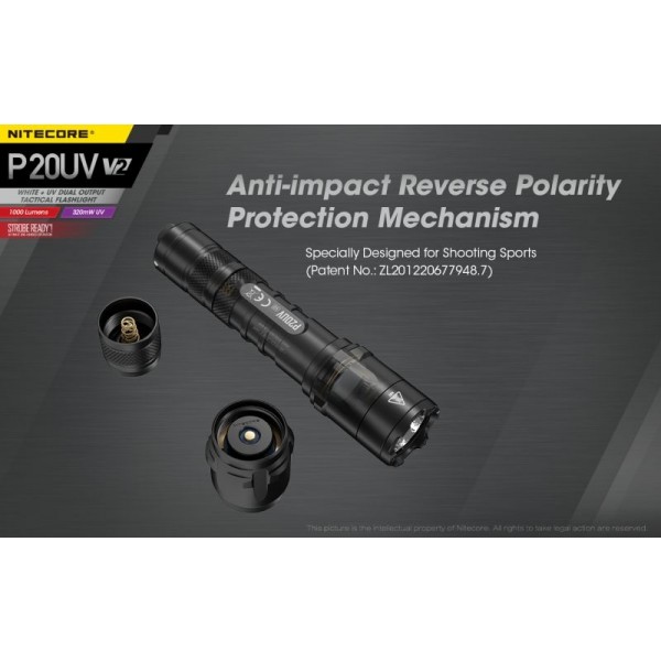 Nitecore P20UV V2, Lanternă Tactică, Led UV, 1000 Lumeni, 174 Metri