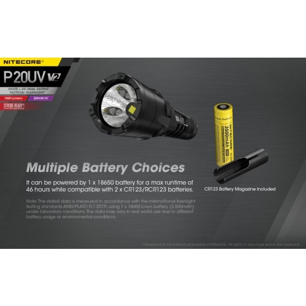 Nitecore P20UV V2, Lanternă Tactică, Led UV, 1000 Lumeni, 174 Metri
